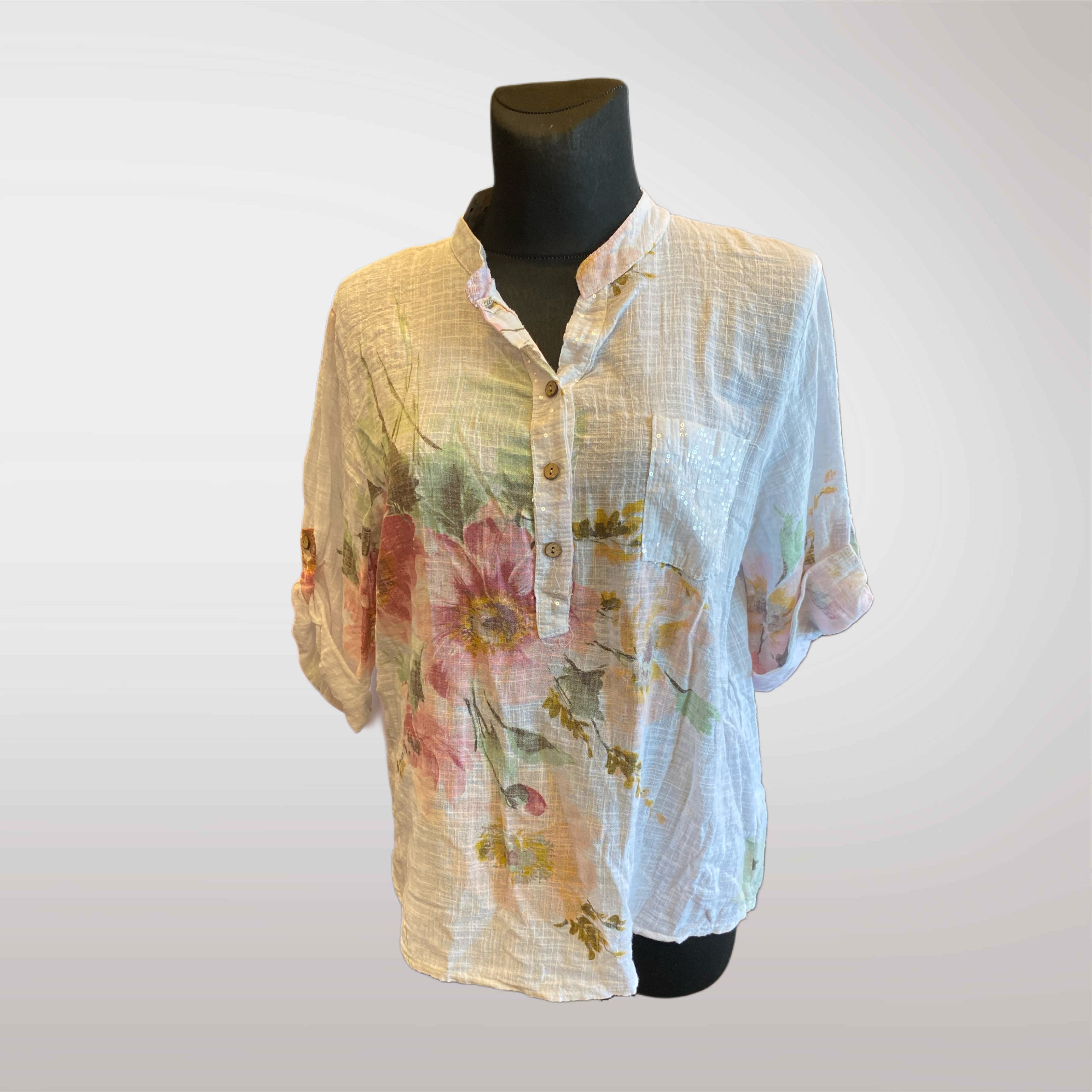 Damska Bluzka Koszula w Kwiaty Oversize