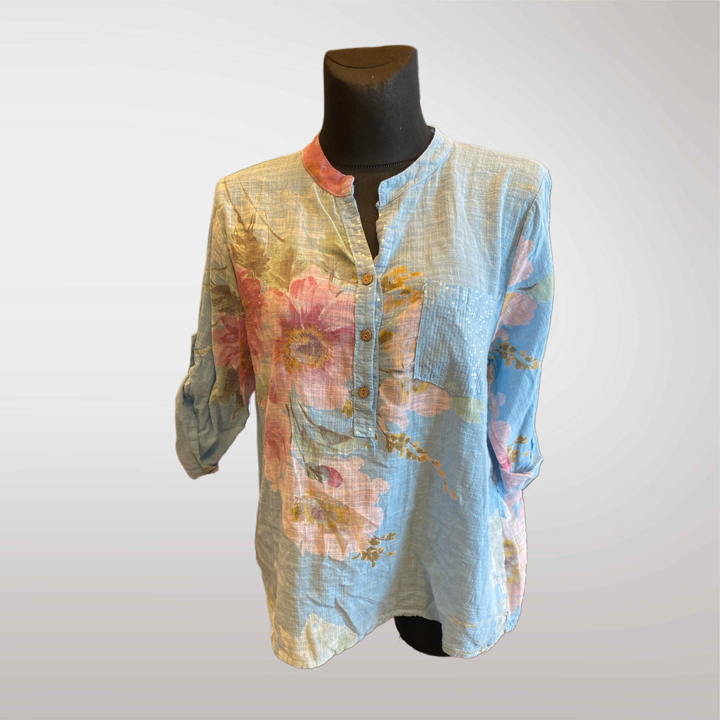 Damska Bluzka Koszula w Kwiaty Oversize